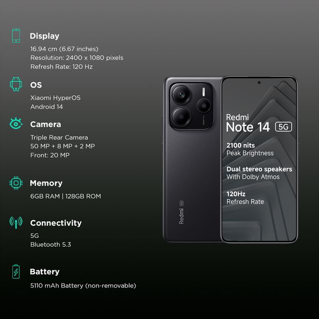 Redmi Note 14 5G 8GB RAM 256GB ROM Titan Black